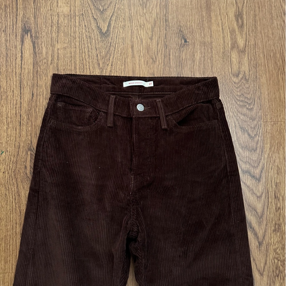 Levi's Brown Straight Leg Corduroy Pants WEDGIE size 27 100% cotton fall season - Picture 3 of 6
